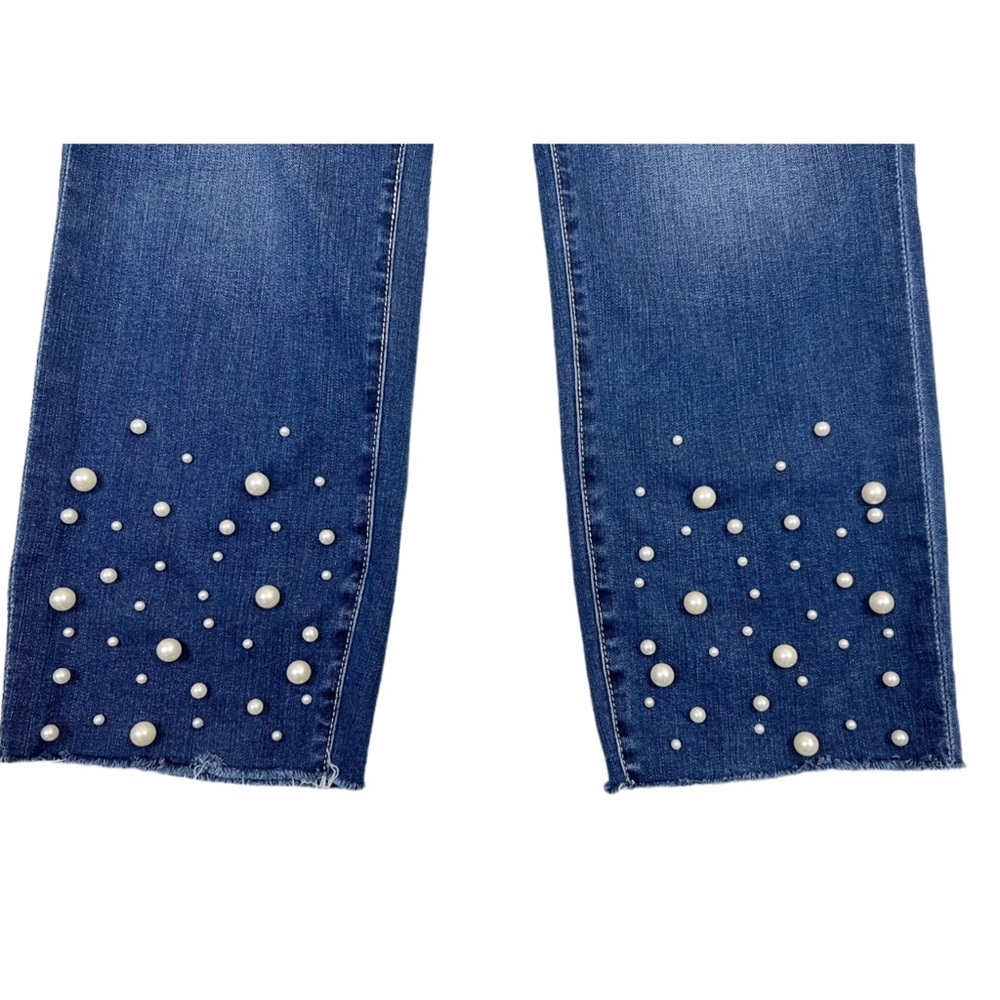 Jag Pull On High Rise Slim Ankle Length Jeans 16 Pearl Details Raw Hem Stretchy - Picture 5 of 9